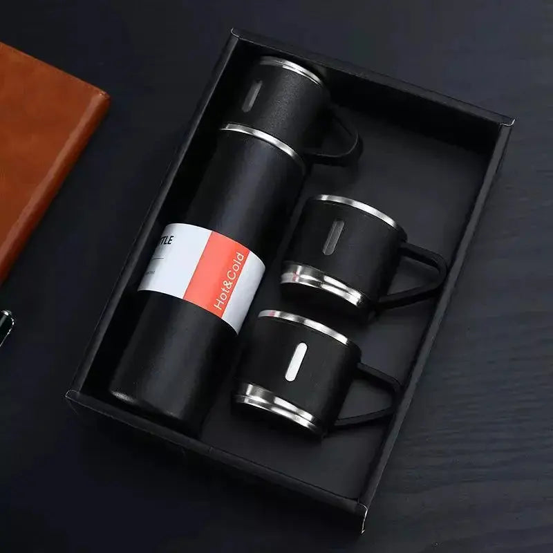 Premium Vacuum Flask Set – 500ml Stainless Steel Insulated Bottle with 3 Cups Elite Mall pk