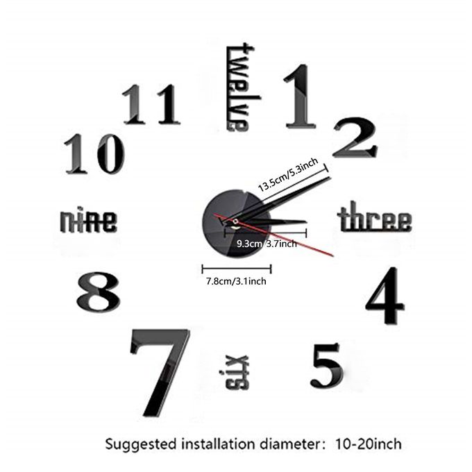 DIY Wall Clocks 3D Mirror Stickers Modern Wall Clock -Black Elite Mall pk