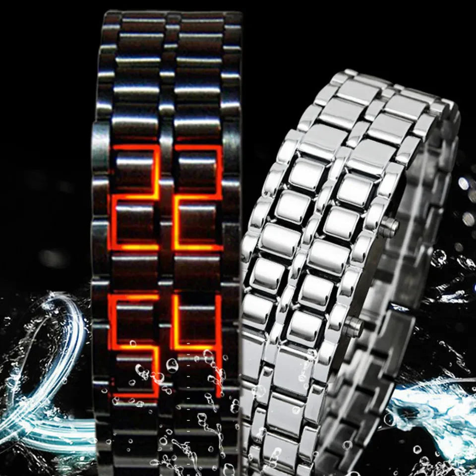 Gosasa Men's Lava Style Stainless Steel Watch - Red & Blue LED Digital Display, Black Bracelet Elite Mall pk