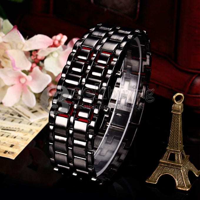 Gosasa Men's Lava Style Stainless Steel Watch - Red & Blue LED Digital Display, Black Bracelet Elite Mall pk
