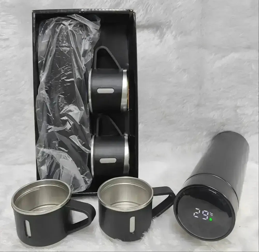 Premium Vacuum Flask Set – 500ml Stainless Steel Insulated Bottle with 3 Cups Elite Mall pk