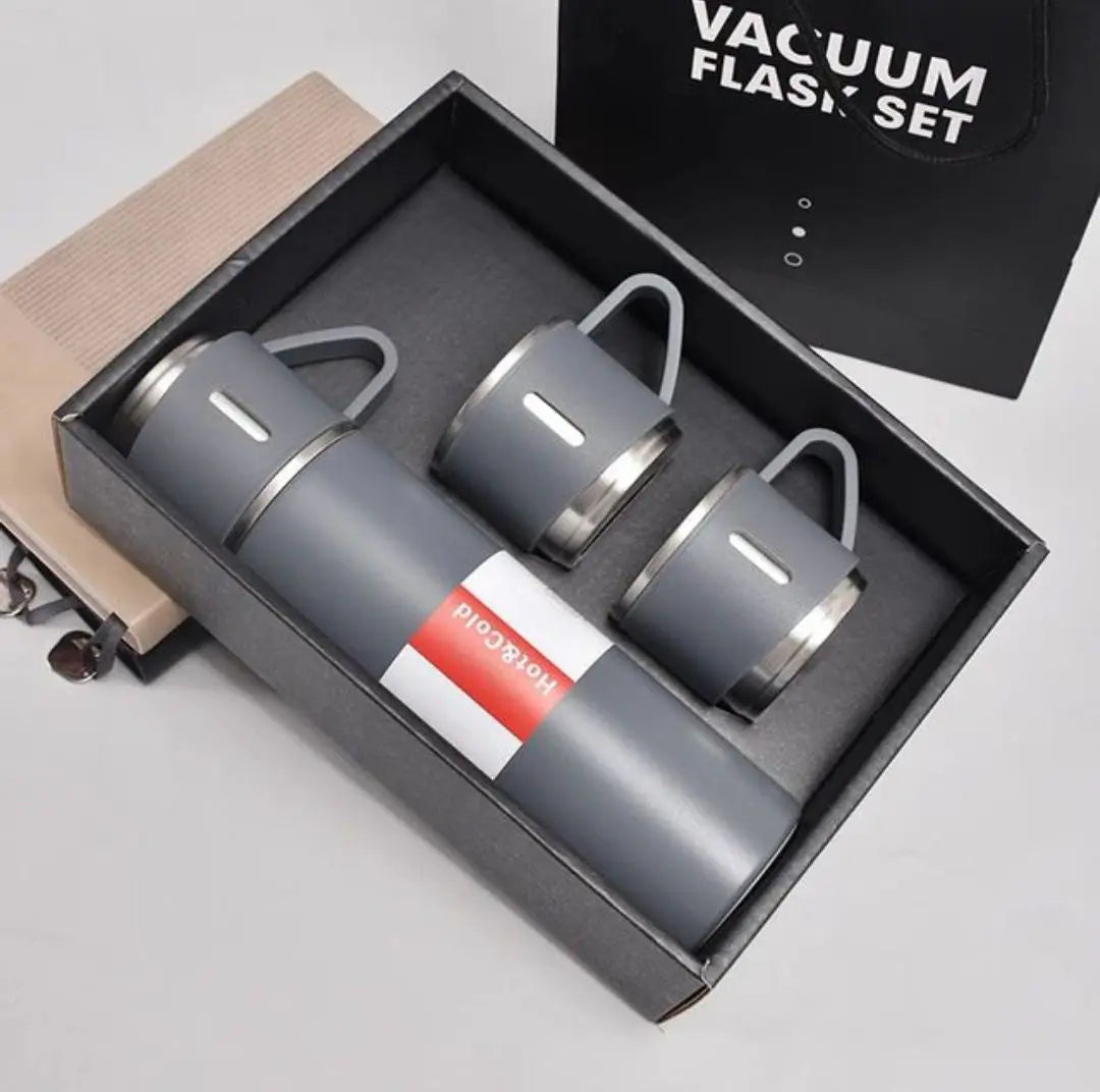 Premium Vacuum Flask Set – 500ml Stainless Steel Insulated Bottle with 3 Cups Elite Mall pk