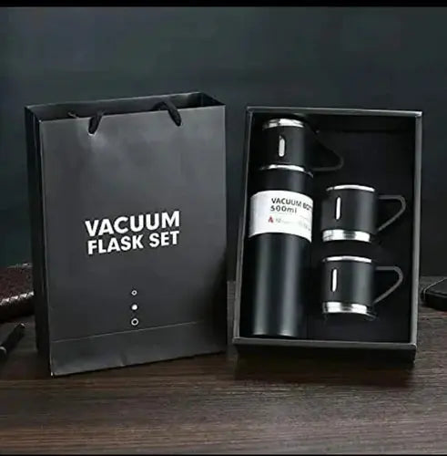 Premium Vacuum Flask Set – 500ml Stainless Steel Insulated Bottle with 3 Cups Elite Mall pk